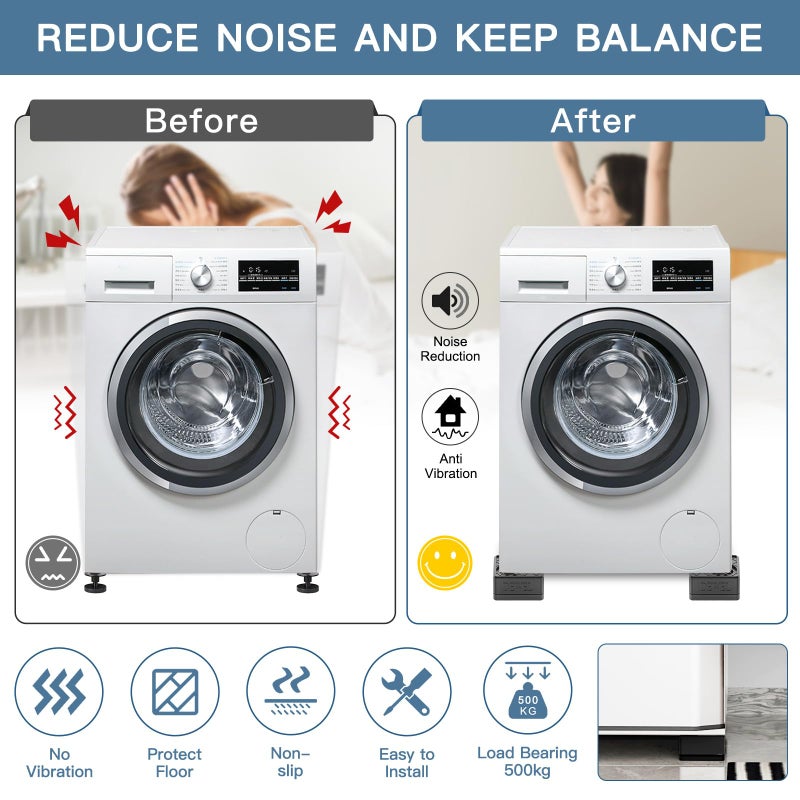 SEISSO 4 Pack Anti Vibration Pads for Washing, Pedestal for Washer and Dryer with 1100 lbs Weight Capacity, Washing Machine Foot Pads for Anti Slip Protect Laundry Room Floor(Black) - Image 3